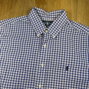 Ralph Lauren Classic Fit Short Sleeve Button Down Shirt Men L Blue Plaid